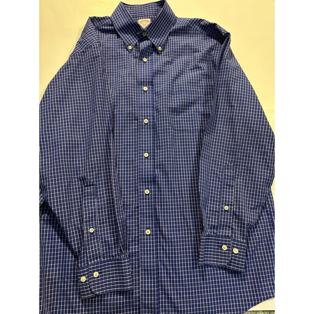 Brooks Brothers 346 Slim Fit Dress‎ Shirt 15.5(Medium) Blue Check Non Iron